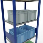 Grundregal, Fachbodenregal Stecksystem MULTIplus150, 3000 x 750 x 500 mm (HxBxT), 7 Fachböden, Längenriegel, RAL 5010 enzianblau/verzinkt/verzinkt