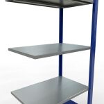 Anbauregal, Fachbodenregal Stecksystem MULTIplus150, 2000 x 750 x 500 mm (HxBxT), 5 Fachböden, Längenriegel, RAL 5010 enzianblau/verzinkt/verzinkt