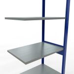 Anbauregal, Fachbodenregal Stecksystem MULTIplus150, 2500 x 750 x 500 mm (HxBxT), 6 Fachböden, Längenriegel, RAL 5010 enzianblau/verzinkt/verzinkt
