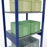 Grundregal, Fachbodenregal Stecksystem MULTIplus150, 2500 x 750 x 600 mm (HxBxT), 6 Fachböden, Längenriegel, RAL 5010 enzianblau/verzinkt/verzinkt