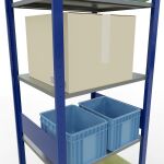 Grundregal, Fachbodenregal Stecksystem MULTIplus150, 3000 x 750 x 600 mm (HxBxT), 7 Fachböden, Längenriegel, RAL 5010 enzianblau/verzinkt/verzinkt