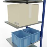 Anbauregal, Fachbodenregal Stecksystem MULTIplus150, 3000 x 750 x 600 mm (HxBxT), 7 Fachböden, Längenriegel, RAL 5010 enzianblau/verzinkt/verzinkt