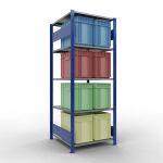 Grundregal, Fachbodenregal Stecksystem MULTIplus150, 2000 x 750 x 800 mm (HxBxT), 5 Fachböden, Längenriegel, RAL 5010 enzianblau/verzinkt/verzinkt