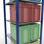 Grundregal, Fachbodenregal Stecksystem MULTIplus150, 2000 x 750 x 800 mm (HxBxT), 5 Fachböden, Längenriegel, RAL 5010 enzianblau/verzinkt/verzinkt