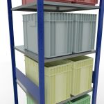 Grundregal, Fachbodenregal Stecksystem MULTIplus150, 3000 x 750 x 800 mm (HxBxT), 7 Fachböden, Längenriegel, RAL 5010 enzianblau/verzinkt/verzinkt