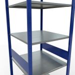 Grundregal, Fachbodenregal Stecksystem MULTIplus150, 3000 x 750 x 800 mm (HxBxT), 7 Fachböden, Längenriegel, RAL 5010 enzianblau/verzinkt/verzinkt