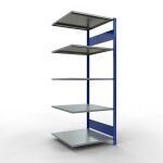 Anbauregal, Fachbodenregal Stecksystem MULTIplus150, 2000 x 750 x 800 mm (HxBxT), 5 Fachböden, Längenriegel, RAL 5010 enzianblau/verzinkt/verzinkt