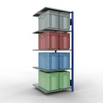 Anbauregal, Fachbodenregal Stecksystem MULTIplus150, 2000 x 750 x 800 mm (HxBxT), 5 Fachböden, Längenriegel, RAL 5010 enzianblau/verzinkt/verzinkt