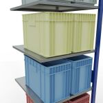 Anbauregal, Fachbodenregal Stecksystem MULTIplus150, 3000 x 750 x 800 mm (HxBxT), 7 Fachböden, Längenriegel, RAL 5010 enzianblau/verzinkt/verzinkt