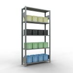 Grundregal, Fachbodenregal Stecksystem MULTIplus150, 2000 x 1000 x 300 mm (HxBxT), 5 Fachböden, Längenriegel, verzinkt