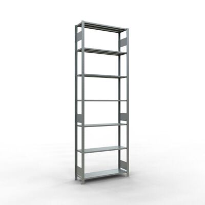Grundregal, Fachbodenregal Stecksystem MULTIplus150, 3000 x 1000 x 300 mm (HxBxT), 7 Fachböden, Längenriegel, verzinkt