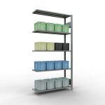 Anbauregal, Fachbodenregal Stecksystem MULTIplus150, 2000 x 1000 x 300 mm (HxBxT), 5 Fachböden, Längenriegel, verzinkt