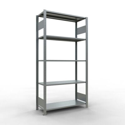 Grundregal, Fachbodenregal Stecksystem MULTIplus150, 2000 x 1000 x 400 mm (HxBxT), 5 Fachböden, Längenriegel, verzinkt