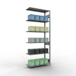 Anbauregal, Fachbodenregal Stecksystem MULTIplus150, 2500 x 1000 x 400 mm (HxBxT), 6 Fachböden, Längenriegel, verzinkt