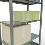 Grundregal, Fachbodenregal Stecksystem MULTIplus150, 2000 x 1000 x 500 mm (HxBxT), 5 Fachböden, Längenriegel, verzinkt