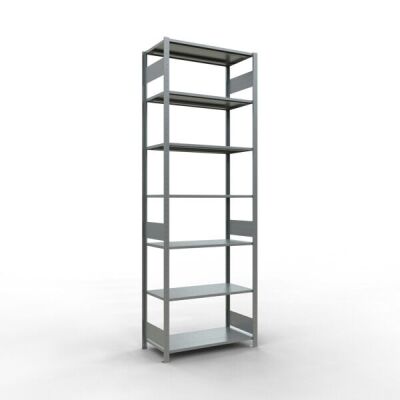Grundregal, Fachbodenregal Stecksystem MULTIplus150, 3000 x 1000 x 500 mm (HxBxT), 7 Fachböden, Längenriegel, verzinkt