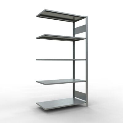 Anbauregal, Fachbodenregal Stecksystem MULTIplus150, 2000 x 1000 x 500 mm (HxBxT), 5 Fachböden, Längenriegel, verzinkt