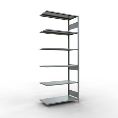 Anbauregal, Fachbodenregal Stecksystem MULTIplus150, 2500 x 1000 x 500 mm (HxBxT), 6 Fachböden, Längenriegel, verzinkt