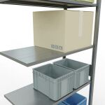 Anbauregal, Fachbodenregal Stecksystem MULTIplus150, 3000 x 1000 x 500 mm (HxBxT), 7 Fachböden, Längenriegel, verzinkt