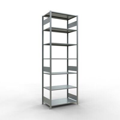 Grundregal, Fachbodenregal Stecksystem MULTIplus150, 3000 x 1000 x 600 mm (HxBxT), 7 Fachböden, Längenriegel, verzinkt