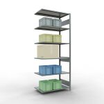 Anbauregal, Fachbodenregal Stecksystem MULTIplus150, 2500 x 1000 x 600 mm (HxBxT), 6 Fachböden, Längenriegel, verzinkt