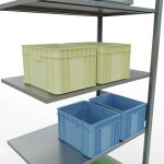 Anbauregal, Fachbodenregal Stecksystem MULTIplus150, 3000 x 1000 x 600 mm (HxBxT), 7 Fachböden, Längenriegel, verzinkt