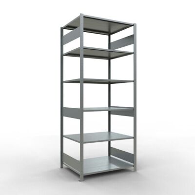 Grundregal, Fachbodenregal Stecksystem MULTIplus150, 2500 x 1000 x 800 mm (HxBxT), 6 Fachböden, Längenriegel, verzinkt