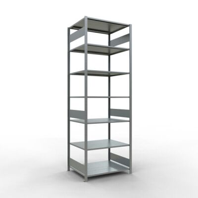 Grundregal, Fachbodenregal Stecksystem MULTIplus150, 3000 x 1000 x 800 mm (HxBxT), 7 Fachböden, Längenriegel, verzinkt
