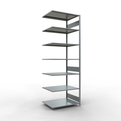 Anbauregal, Fachbodenregal Stecksystem MULTIplus150, 3000 x 1000 x 800 mm (HxBxT), 7 Fachböden, Längenriegel, verzinkt