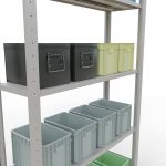 Grundregal, Fachbodenregal Stecksystem MULTIplus150, 2000 x 1000 x 300 mm (HxBxT), 5 Fachböden, Längenriegel, RAL 7035 lichtgrau