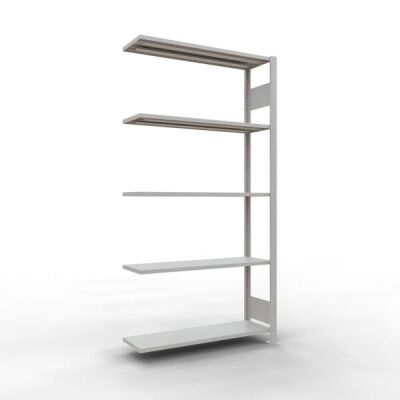 Anbauregal, Fachbodenregal Stecksystem MULTIplus150, 2000 x 1000 x 300 mm (HxBxT), 5 Fachböden, Längenriegel, RAL 7035 lichtgrau