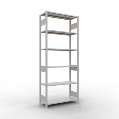 Grundregal, Fachbodenregal Stecksystem MULTIplus150, 2500 x 1000 x 400 mm (HxBxT), 6 Fachböden, Längenriegel, RAL 7035 lichtgrau