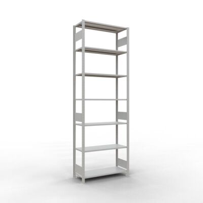Grundregal, Fachbodenregal Stecksystem MULTIplus150, 3000 x 1000 x 400 mm (HxBxT), 7 Fachböden, Längenriegel, RAL 7035 lichtgrau
