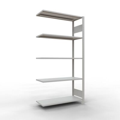Anbauregal, Fachbodenregal Stecksystem MULTIplus150, 2000 x 1000 x 400 mm (HxBxT), 5 Fachböden, Längenriegel, RAL 7035 lichtgrau