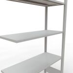Anbauregal, Fachbodenregal Stecksystem MULTIplus150, 2000 x 1000 x 400 mm (HxBxT), 5 Fachböden, Längenriegel, RAL 7035 lichtgrau