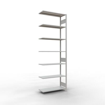 Anbauregal, Fachbodenregal Stecksystem MULTIplus150, 3000 x 1000 x 400 mm (HxBxT), 7 Fachböden, Längenriegel, RAL 7035 lichtgrau