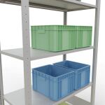 Grundregal, Fachbodenregal Stecksystem MULTIplus150, 2000 x 1000 x 500 mm (HxBxT), 5 Fachböden, Längenriegel, RAL 7035 lichtgrau