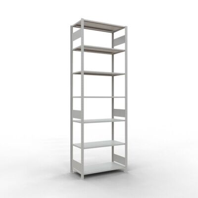 Grundregal, Fachbodenregal Stecksystem MULTIplus150, 3000 x 1000 x 500 mm (HxBxT), 7 Fachböden, Längenriegel, RAL 7035 lichtgrau