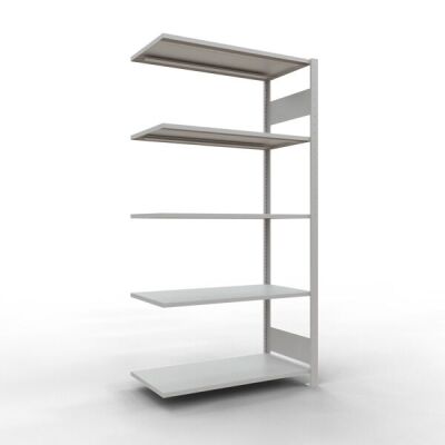 Anbauregal, Fachbodenregal Stecksystem MULTIplus150, 2000 x 1000 x 500 mm (HxBxT), 5 Fachböden, Längenriegel, RAL 7035 lichtgrau