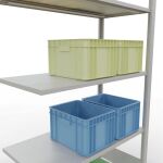 Anbauregal, Fachbodenregal Stecksystem MULTIplus150, 2000 x 1000 x 500 mm (HxBxT), 5 Fachböden, Längenriegel, RAL 7035 lichtgrau