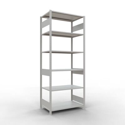 Grundregal, Fachbodenregal Stecksystem MULTIplus150, 2500 x 1000 x 600 mm (HxBxT), 6 Fachböden, Längenriegel, RAL 7035 lichtgrau