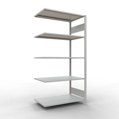 Anbauregal, Fachbodenregal Stecksystem MULTIplus150, 2000 x 1000 x 600 mm (HxBxT), 5 Fachböden, Längenriegel, RAL 7035 lichtgrau