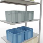 Anbauregal, Fachbodenregal Stecksystem MULTIplus150, 2000 x 1000 x 600 mm (HxBxT), 5 Fachböden, Längenriegel, RAL 7035 lichtgrau