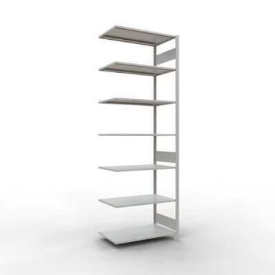 Anbauregal, Fachbodenregal Stecksystem MULTIplus150, 3000 x 1000 x 600 mm (HxBxT), 7 Fachböden, Längenriegel, RAL 7035 lichtgrau