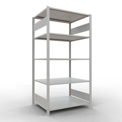 Grundregal, Fachbodenregal Stecksystem MULTIplus150, 2000 x 1000 x 800 mm (HxBxT), 5 Fachböden, Längenriegel, RAL 7035 lichtgrau