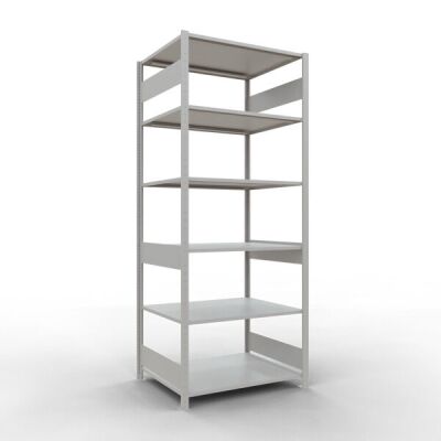 Grundregal, Fachbodenregal Stecksystem MULTIplus150, 2500 x 1000 x 800 mm (HxBxT), 6 Fachböden, Längenriegel, RAL 7035 lichtgrau