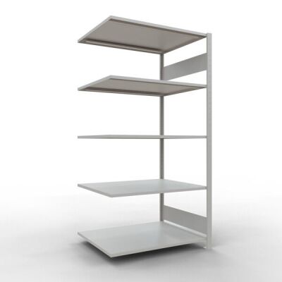 Anbauregal, Fachbodenregal Stecksystem MULTIplus150, 2000 x 1000 x 800 mm (HxBxT), 5 Fachböden, Längenriegel, RAL 7035 lichtgrau