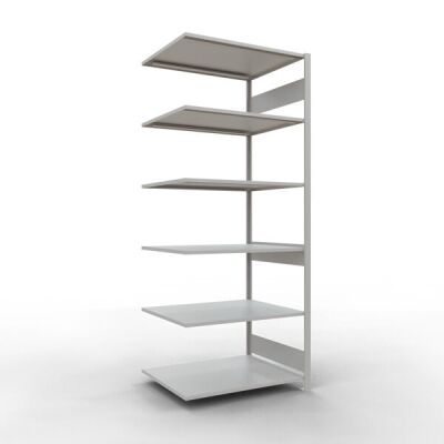 Anbauregal, Fachbodenregal Stecksystem MULTIplus150, 2500 x 1000 x 800 mm (HxBxT), 6 Fachböden, Längenriegel, RAL 7035 lichtgrau
