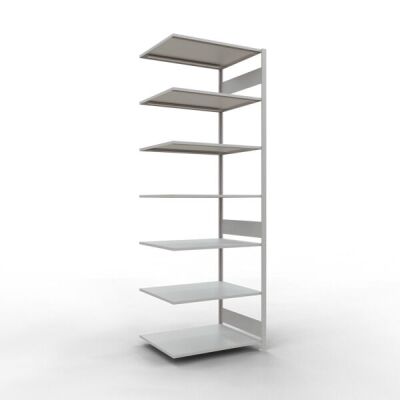 Anbauregal, Fachbodenregal Stecksystem MULTIplus150, 3000 x 1000 x 800 mm (HxBxT), 7 Fachböden, Längenriegel, RAL 7035 lichtgrau