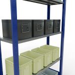 Grundregal, Fachbodenregal Stecksystem MULTIplus150, 2000 x 1000 x 300 mm (HxBxT), 5 Fachböden, Längenriegel, RAL 5010 enzianblau/verzinkt